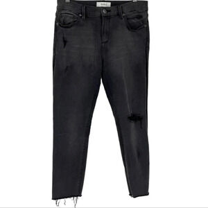 Pistola Aces High Black Distressed Hi-Rise Straight Leg Jeans Stretch Raw Hem